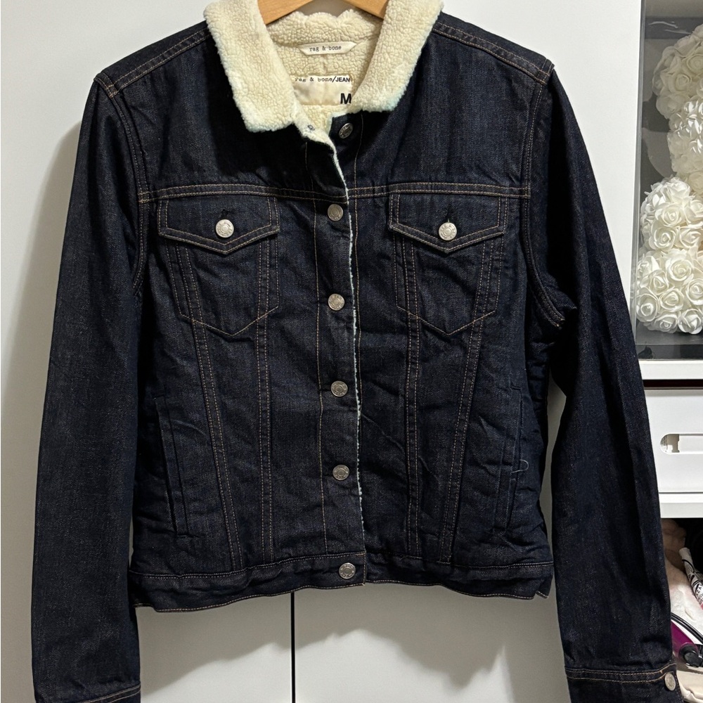 Rag & Bone Dark Blue Denim Jacket with Sherpa Lining